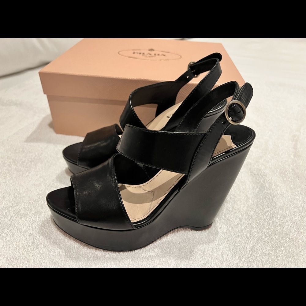 Prada platforms black leather